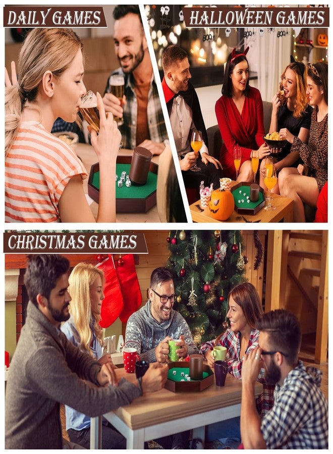 مجموعة أكواب النرد MiniInflat ثمانية الأضلاع تتضمن صينية نرد خشبية وكوب نرد مبطن باللباد مصنوع من جلد البولي يوريثان مع 6 قطع نرد منقطة لألعاب الطاولة (القهوة) - Image 5